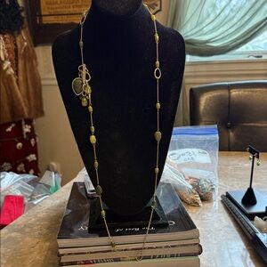 Vintage Sigrid Olsen gold tone, toggle charm necklace with glass stones